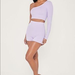 MESHKI  ONE SHOULDER CROP TOP - LILAC